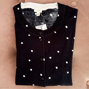 J. Crew FACTORY Navy / White Polka-dot Cardigan / 3/4 sleeve /Small /NWT /KS5432